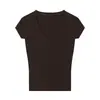 Serie de Tops Básicos de Color Sólido Versátiles de Manga Corta Ajuste Delgado con Cuello en V Marca Z para Mujer Za Venta al por Mayor Za