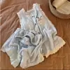 Pijama Nuevo de Verano Directo de Fábrica con Almohadillas en el Pecho Cuadros Algodón Nube Cardigan Camisola de Encaje Shorts Ropa de Casa