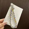 Cadena de Cristal con Cuentas Hecha a Mano para Teléfono Móvil de Celebridad de Internet para Mujeres, Llavero Exquisito y de Alta Gama Junta de Llavero Cadena Corta para Colgar el Teléfono Móvil en la Muñeca