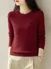 Suéter de Punto con Mangas Largas Bordado para Mujer, Versátil para el Día a Día, Cálido, Ajustado, Cuello Redondo, Capa Base de Punto con Logo de Caballo