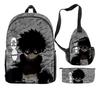Mochilas Escolares Tendência Europeia e Americana Transfronteiriças, Roupas com Personagens Impressão Colorida 3D Conjunto de Mochilas Duplas de Viagem