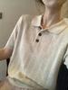 Camiseta de Tricô Manga Curta com Gola Polo Reversível em Linho e Seda de Gelo Estilo Francês para Mulheres, Verão 2026, Top Polo Elegante Versátil Slim Fit