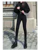 Calça Jeans Skinny de Cintura Alta com Elástico Preto, Comprimento Nove Pontos, Rasgada, Slimming, Legging Rasgada de Perna Pequena Feminina