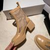Botas de red hueca Yingmeier 2022, botas de moda con cabeza redonda y punta redonda, botas de mujer con tacón cuadrado para tres temporadas