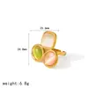 Anillo de Piedra Natural Multicolor de Diseño Único con un Toque de Lujo Ligero y Gama Alta, Anillo Abierto de Acero de Titanio Dorado de 18K Que No Se Desvanece