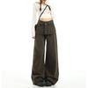 Jeans Anchos de Dos Piezas Falsos Empalmados para Mujer, Nuevo Estilo Primavera y Otoño, Pantalones Casuales Rectos de Cintura Alta Perezosos y Relajados