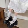 Sapatos de couro Mary Jane de salto grosso estilo francês para mulheres 2024 novo estilo retrô estilo britânico com fivela
