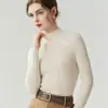 Suéter de punto base para mujer, de primera línea, listo para usar, sin costuras, 100% cachemira pura, cuello semi-alto, acanalado, corte ajustado, adelgazante