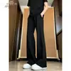 Calça de terno simples estilo Hong Kong, cool de rua, perna curva com caimento, masculina, outono, cor sólida, temperamento, sem passar, toque de alta qualidade, micro flare, comprimento longo