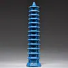 Adorno de Torre Wenchang de Nueve Pisos Tallado en Madera Maciza Azul, Torre Bagua, Simbolizando Progreso Constante, Adecuado para Escritorios de Estudiantes y Manualidades de Oficina