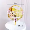 Tarjeta de pastel de cumpleaños con impresión a color nueva, popular, acrílico, color claro, flor, decoración de pastel de feliz cumpleaños