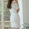 Vestido de encaje con cuello en V estilo dulce y picante para mujer, estilo coreano, elegante, reductor de edad, para fiesta, a la cadera.