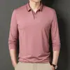 Nueva Camisa Polo de Otoño para Hombre, Manga Larga, Color Sólido, Cuello Campana, Camisa Base, Casual de Negocios con Bolsillos Reales, para Hombres Jóvenes y de Edad Media