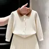 Conjunto de punto estilo coreano para niñas, nuevo estilo otoño e invierno 2026, inspirado en Chanel, para bebés, con suéter de punto trenzado con cuello tipo Polo y falda
