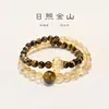 Pulseira de Círculo Duplo com Pedra Olho de Tigre Dourado Sol e Citrino, Joia Feminina de Contas de Alto Padrão, Pulseira de Citrino para Mulheres