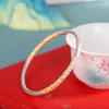 Jóias da Moda para Pendulares Estilo Nacional Simples Prata Pura 999 Pulseira com Padrão de Flor de Pêra e Grama Gravado a Ouro para Mulheres
