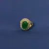 Jade Verde Transparente Anillo Abierto de Temperamento Retro Liso Anillo de Perla Cabujón Ovalado para Mujer Joyería de Mano Venta al por Mayor