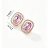 Pendientes Rectangulares de Cristal de Color Macarrón de Venta Caliente Transfronterizos con Bordes de Oro Rosa e Incrustaciones Completas de Diamante, Fuente de Suministro de Pendientes Grandes Exagerados