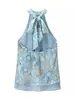 Conjunto de duas peças para verão feminino: top regata casual francês estilo resort com gola halter sem mangas e saia