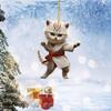 Novo pingente plano de acrílico para decoração de árvore de Natal com gato Kung Fu criativo de Natal transfronteiriço