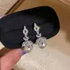 Brincos de Pérola Folha Roxa com Design de Flor de Zircônia Super Brilhante, Brincos de Luxo Leve de Alta Qualidade, Brincos Luxuosos para Festa Noturna