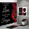 Cortina de Ducha Día de San Valentín Rosa Negra Impermeable Antimoho Cortina Oscurecedora Plegable Cortina de Ducha Impermeable Secado Rápido Baño Decoración Romántica
