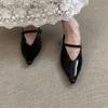 Medias Pantuflas de Altura Creciente de Estilo Francés para Mujer con una Sola Tira, Punta Puntiaguda de Charol, Sandalias Versátiles Slip-On con Boca en V