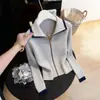Nuevo suéter corto de punto para mujer, ajustado, elegante, versátil, de manga larga, con diseño moderno y cuello de solapa, cárdigan A14095