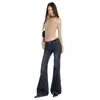 Jeans Bootcut Azul Cinza Denim Cintura Baixa 2025 Outono e Inverno Novo Jeans Bootcut Slim de Cintura Baixa com Botão Duplo