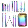 Set de Manicura de Acero Inoxidable de 18 Piezas, Cortaúñas de Titanio de Colores, Removedor de Piel Muerta, Kit de Herramientas de Belleza para Eliminar Piel Muerta y Cuidado de las Manos