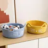Cesta de Almacenamiento Tejida de Cuerda de Algodón con Orejas de Gato Linda Multicolor Redonda Celebridad de Internet Boca Baja Almacenamiento de Artículos Varios para Dormitorio Cesta Tejida Hecha a Mano