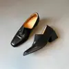 Versión de Piel de Oveja~Diseño Plisado Elegante y con Estilo, Tacón Grueso, Versátil, Sensación de Alta Gama, Zapatos de Cuero Retro Simples de Boca Baja