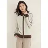 Cárdigan de Punto de Moda con Bloques de Color, Cuello Semi-Alto y Mangas Largas para Mujer, Nuevo Estilo Otoño e Invierno 2026, Top de Mezcla de Lana y Cachemira