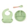 Louça Infantil de Silicone Transfronteiriça Conjunto Completo de Prato Infantil Dividido Babador Tigela para Alimentos Colher para Alimentação Copo com Canudo