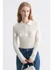¡Kefan STUDIO! Suéter de punto de hilo Yangtze con patrón de espiga para mujer, de manga larga, ajuste ceñido, cuello polo