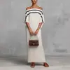 Vestido de Verano Nuevo Europeo y Americano Marca Independiente Transfronteriza Hombros Descubiertos para Mujer Holgado de Vacaciones Manga Murciélago Largo