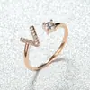 Anillo con Letra de Oro Rosa Nuevo de Amazon Transfronterizo Anillo Abierto con Diamante Blanco Joyería de Mano Anillo Único Personalizado Venta al por Mayor