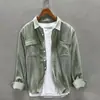 Primavera e Outono Cor Sólida Forro de Lã Japonês Veludo Cotelê Camisa de Manga Comprida Casual Masculina Top Roupas Casaco Masculino da Moda