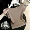 Camiseta Básica de Manga Curta em Malha de Seda Gelada com Gola Redonda para Mulheres, Novo Estilo Primavera/Verão 2026, Caimento Solto, Emagrecedor, Top Liso com Manga Morcego