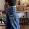 Jeans Azules Retro Americanos para Mujer Verano 2025 Nuevos Bordados de Pierna Ancha Rectos Sueltos Adelgazantes de Largo Hasta el Suelo Modernos