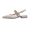 Sandalias de Espalda Descubierta para Mujer, Nuevo Estilo de Verano, Tacón Bajo, Puntera Puntiaguda con Pedrería a la Moda, Correa Única, Sandalias Planas Rosas para Uso al Aire Libre