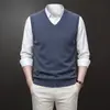 Chaleco de punto liso de cuello en V de comercio exterior, chaleco sin mangas de lana para otoño e invierno para hombre, capa base cálida casual