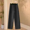 Pantalones Rectos de Lana Negros y Grises para Mujer, Nuevo Estilo Otoño e Invierno 2025, Casual, Forro Polar, Gruesos, Suaves, de Pierna Ancha, Largos