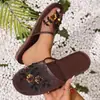 Pantuflas de Malla con Flores para Mujer, de Verano, con Bordados y Lentejuelas, de Punta Redonda, Suela Plana, Sandalias de Exterior para Playa