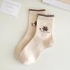 Meias Femininas 100% Algodão para Primavera e Outono, Meias de Cano Médio Resistentes a Odores com Ursinhos de Desenho Animado Fofos, Estilo College Japonês, Meias Longas da Moda