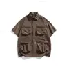 Jaqueta Estilo Montanha Outdoor BLACKARMADA Camisa de Trabalho Retro com Múltiplos Bolsos Blusa Solta Masculina de Manga Curta SD850