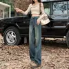 Jeans Rectos Color Gris Cemento para Mujer, Novedad Verano 2025 Cintura Alta Ajustados Pierna Estrecha Ancha Largos hasta el Suelo para Mujer