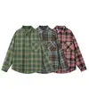 Yidao Roupas Vintage 2026 Outono Nova Camisa Xadrez Escovado Color-Block para Homens e Mulheres, Moda de Rua Retrô Versátil de Manga Longa