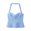 Comercio Exterior Transfronterizo Verano Nuevo Ropa para Mujer Escote Corazón Volantes Lunares Ajustado Estampado Camiseta sin Mangas Halter