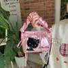 Mochila de Ombro Portátil de Pelúcia Gatinho Hello Kitty Coração de Menina Mochila Fofa de Rua Presente